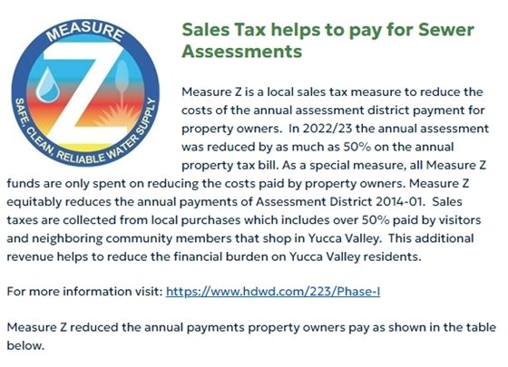 Yucca Valley Measure Z Sewer Assessment Chart