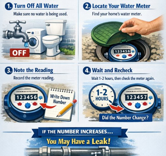 infographic showing how to check for a leak around the house