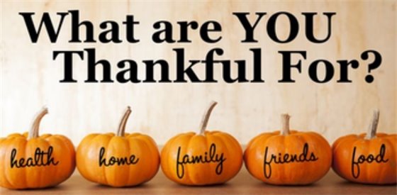 Photo of pumpkins and the question what are you thankful for?