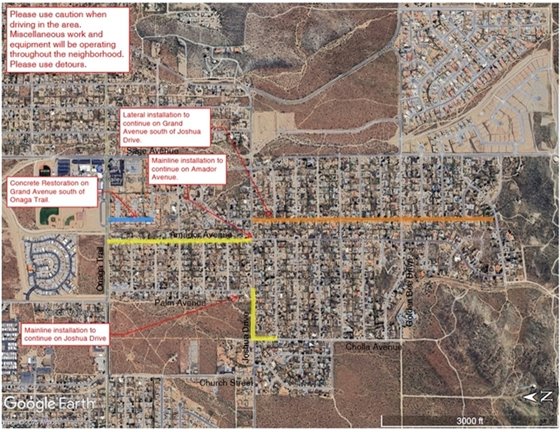 Aerial map of Phase 2 Sewer Project work area week of January 20, 2026