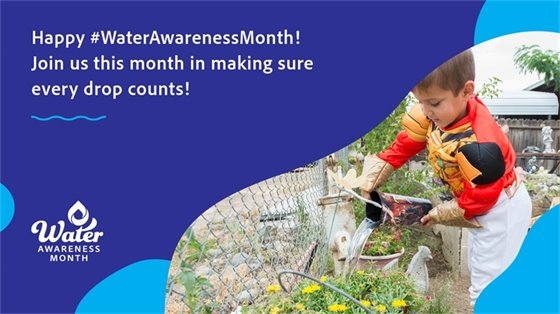 Image of boy playing in a garden to promote Water Awareness Month of May