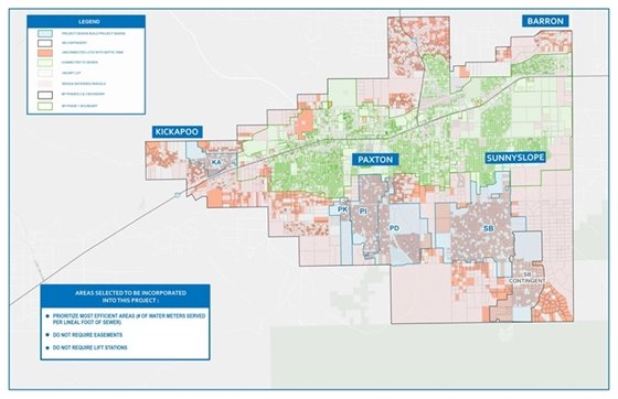 MAP OF THE PHASE 2 SEWER PROJECT AREA AS OF APRIL 2025