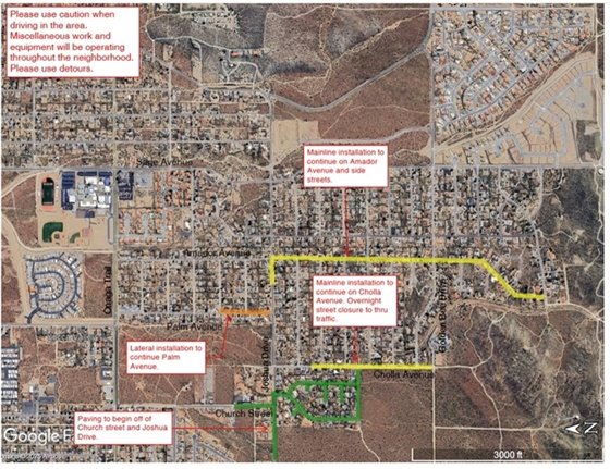 Aerial map of Phase 2 Sewer Project work area week of February 9, 2026