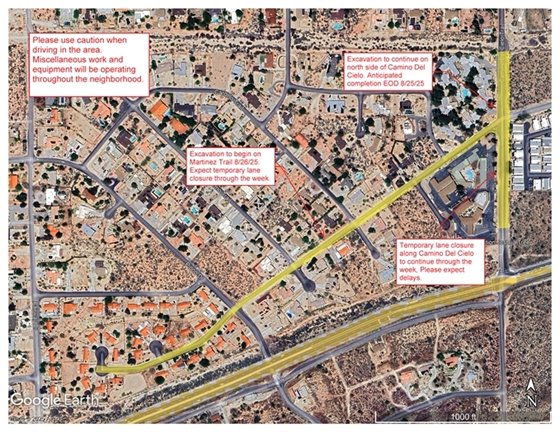 map image of construction area in Country Club week of August 25-29