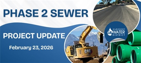 weekly phase 2 sewer project update banner with photos of backhoe and paved road png image