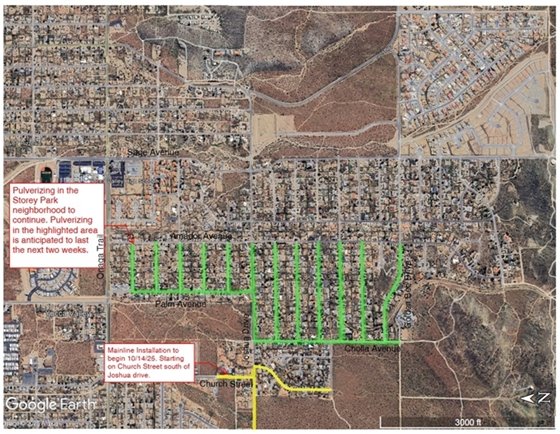 Image map of sewer project work area on Joshua Drive and Church Street