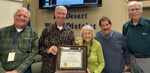 Photo of the Board of Directors with Mojave Water Agency Award for Morongo Basin Pipeline Commission