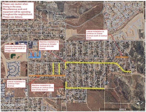 Aerial map of Phase 2 Sewer Project work area week of January 26, 2026