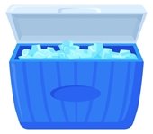 blue ice chest open with ice