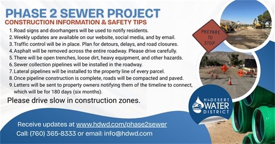Phase 2 Sewer Project Construction information & safety messages image with text